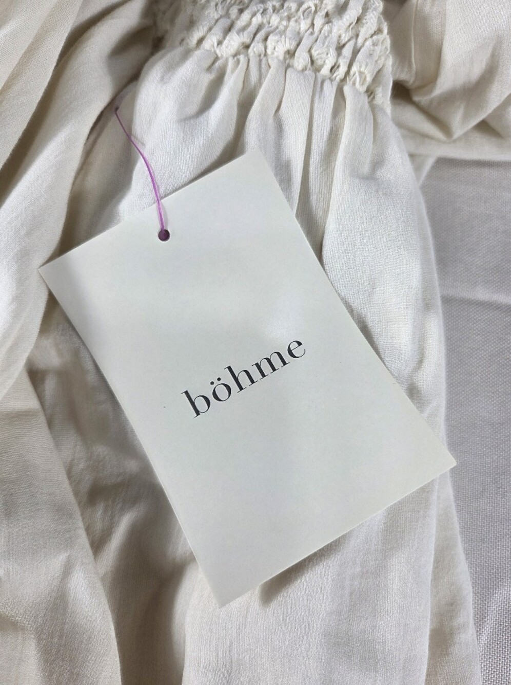 Bohme NWT Cream Smocked Midi Dress Long Sleeve Cottagecore M - Picture 7 of 14